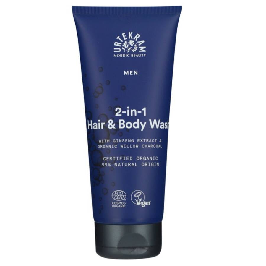 Urtekram  Men szampon do włosów i ciała 2w1 węgiel aktywny z wierzby + żeń-szeń  500 ml